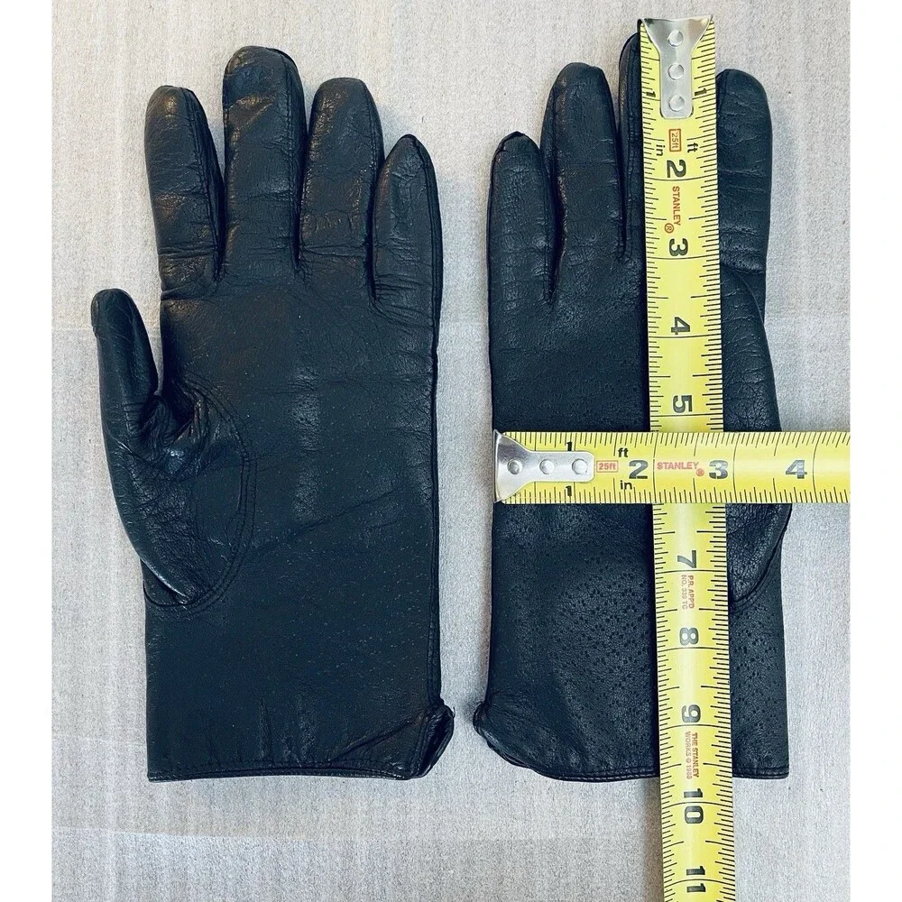 Vintage Italian Black Leather Gloves Rabbit Fur Lined Size 7.5 Made in Italy
